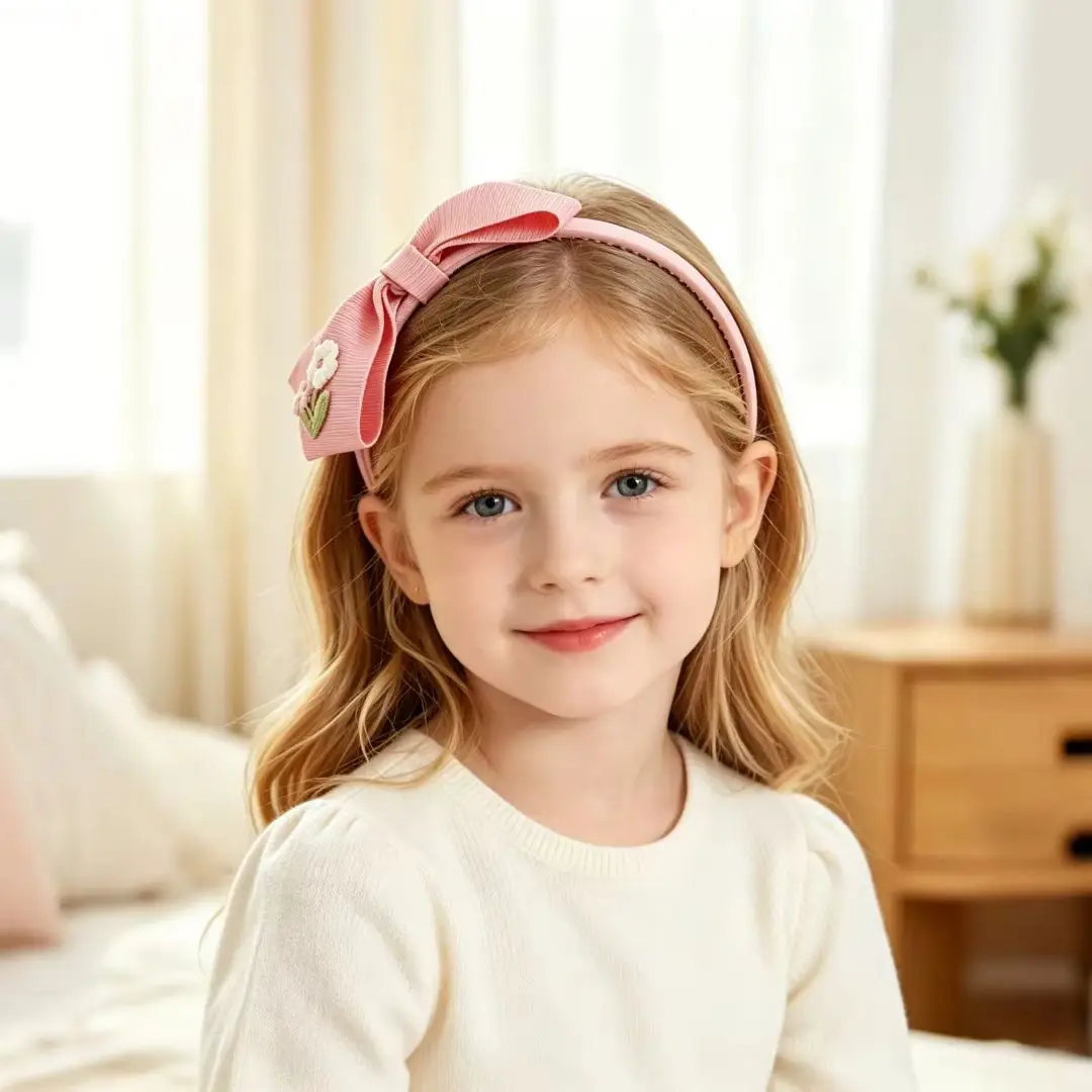Bow Girls' Headbands Mini Embroidery Flower Bow Hair Hoop for Girls Non Slip Princess Headwear Children Hair Accessories