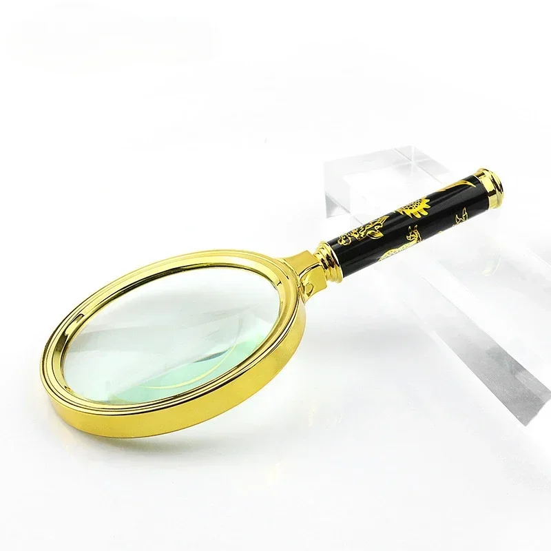 5X-10X Magnifying Glass Golden Dragon Handle Magnifier Mini Pocket Handheld Microscope Reading Jewelry Loupe Magnifiers