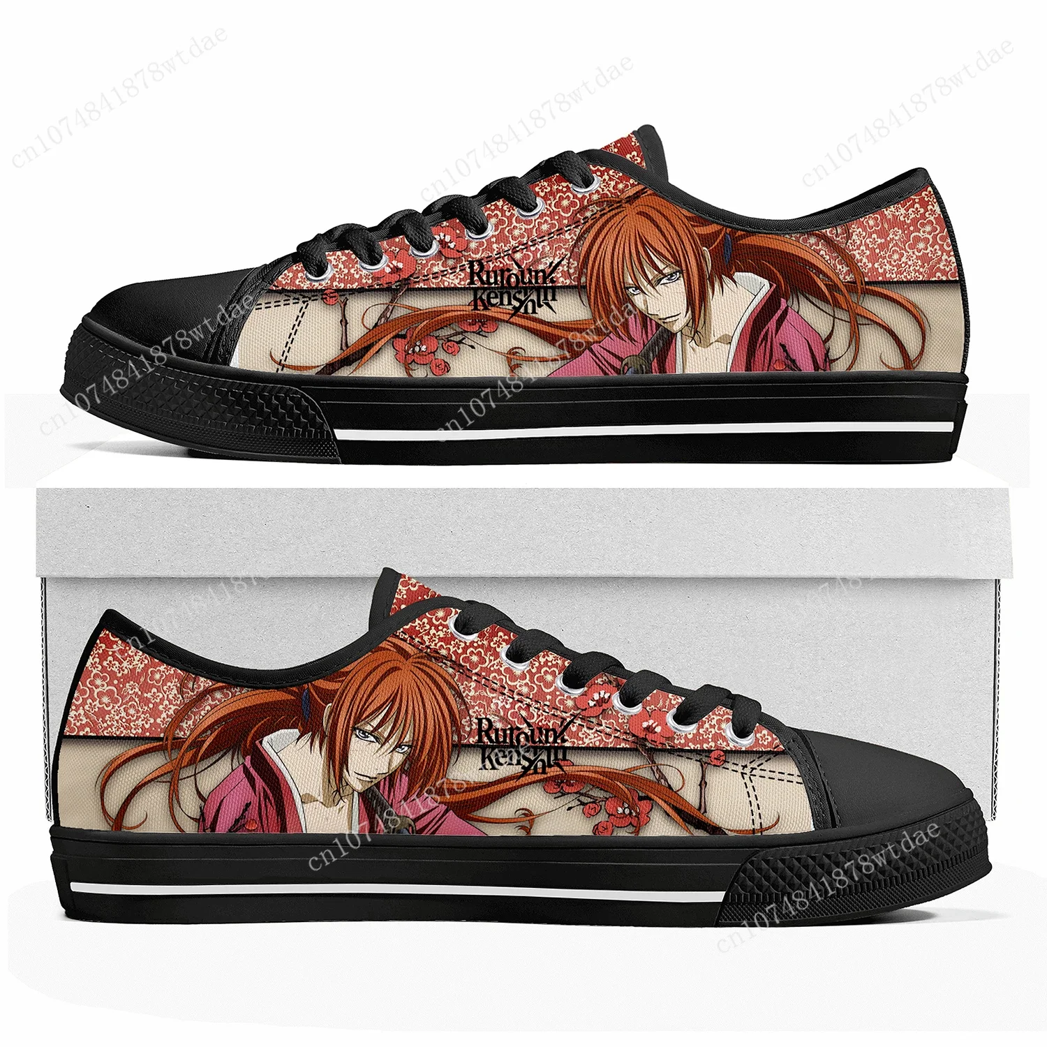 Rurouni Kenshin Himura Lage Top Sneakers Womens Heren Tiener Hoge Kwaliteit Canvas Sneaker Casual Anime Cartoon Schoenen Aan