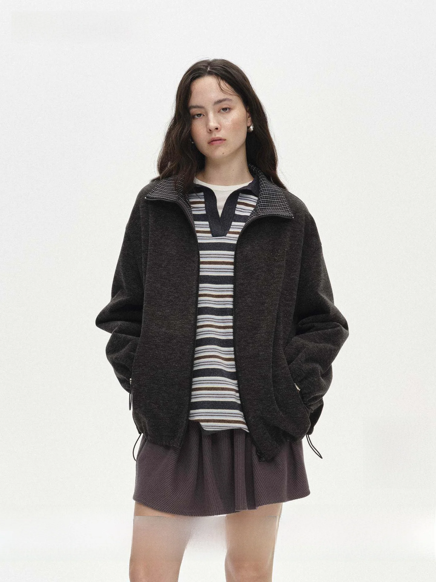 Jaqueta Casual de Tricô Vena Label com Cordão, Caimento Solto, Nova Coleção Primavera Verão, Moda Feminina, Agasalho Esportivo