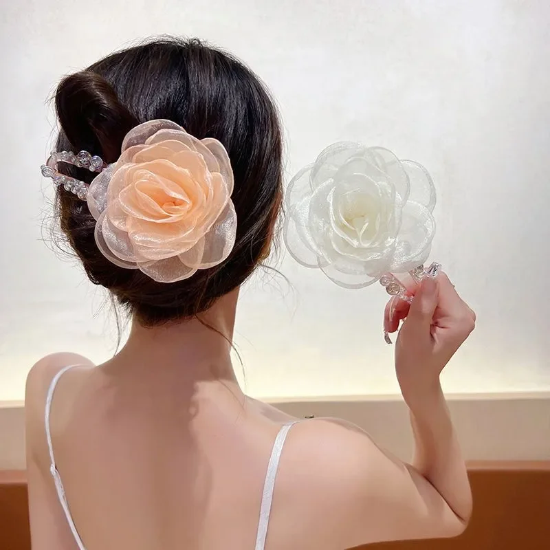 

Elegant Large Size Flower Bead Hair Clip Women's Summer Chignon Hair Accessory Korean Style Headwear Fashionable Hair Clips