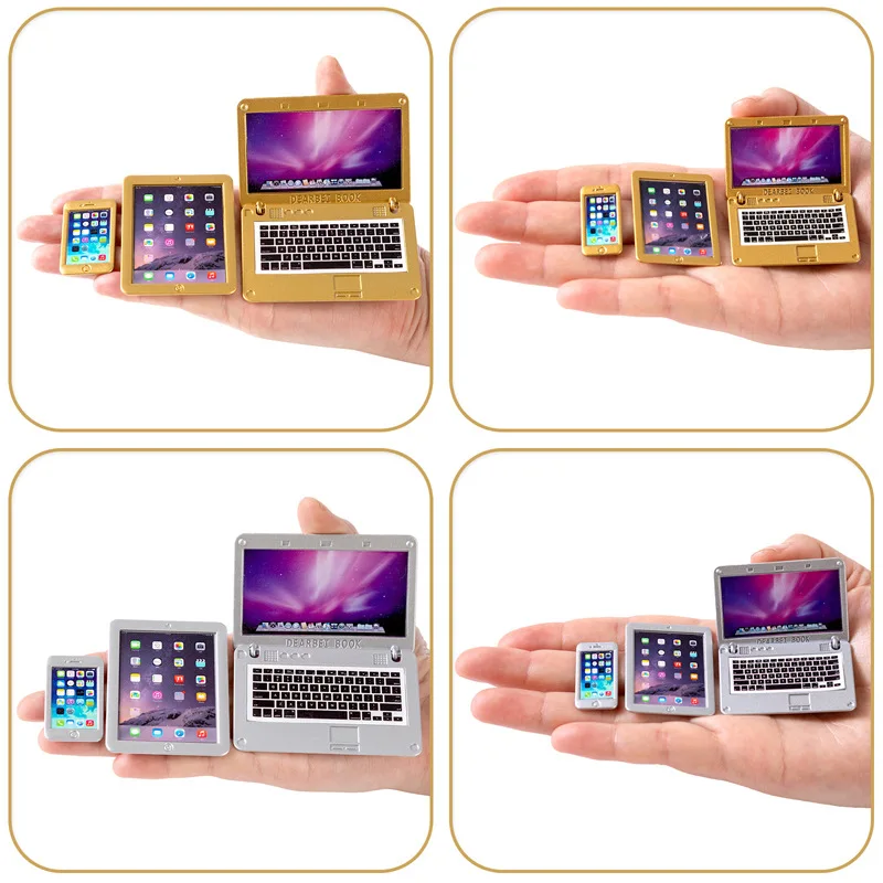 1:12 دمية الديكور لطيف محاكاة كمبيوتر لوحي صغير محمول الهاتف المحمول وسادة بيت الدمية مصغرة بيت الدمية هدية للأطفال