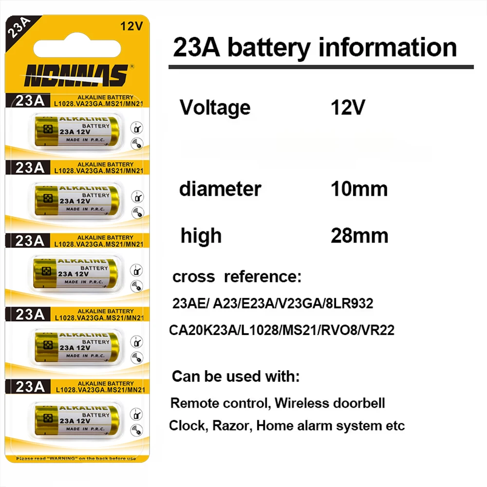 2-100 Stück 23A 12V Alkaline Batterie A23 E23A L1028 MN21 V23GA GP23A LRV08 Langlebige Batterien für Türklingel-Fernbedienung Garage – Detail 7