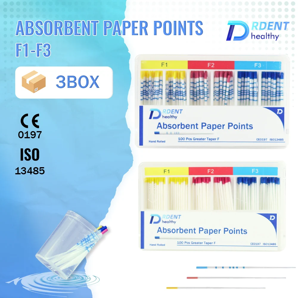 

DrdenT 3 Boxs Absorbent Paper Points F1-F3 Endodontic Cones Dental materials Root canal paper points PP Sterile High absorbency