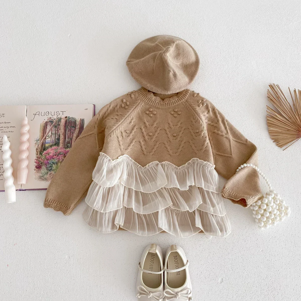 2023 Frühling Kinder Baby Mädchen Mode Top Pullover - Kinder Patchwork Geraffte Gestrickte Oberbekleidung, Kleinkind Prinzessin 2-7Y