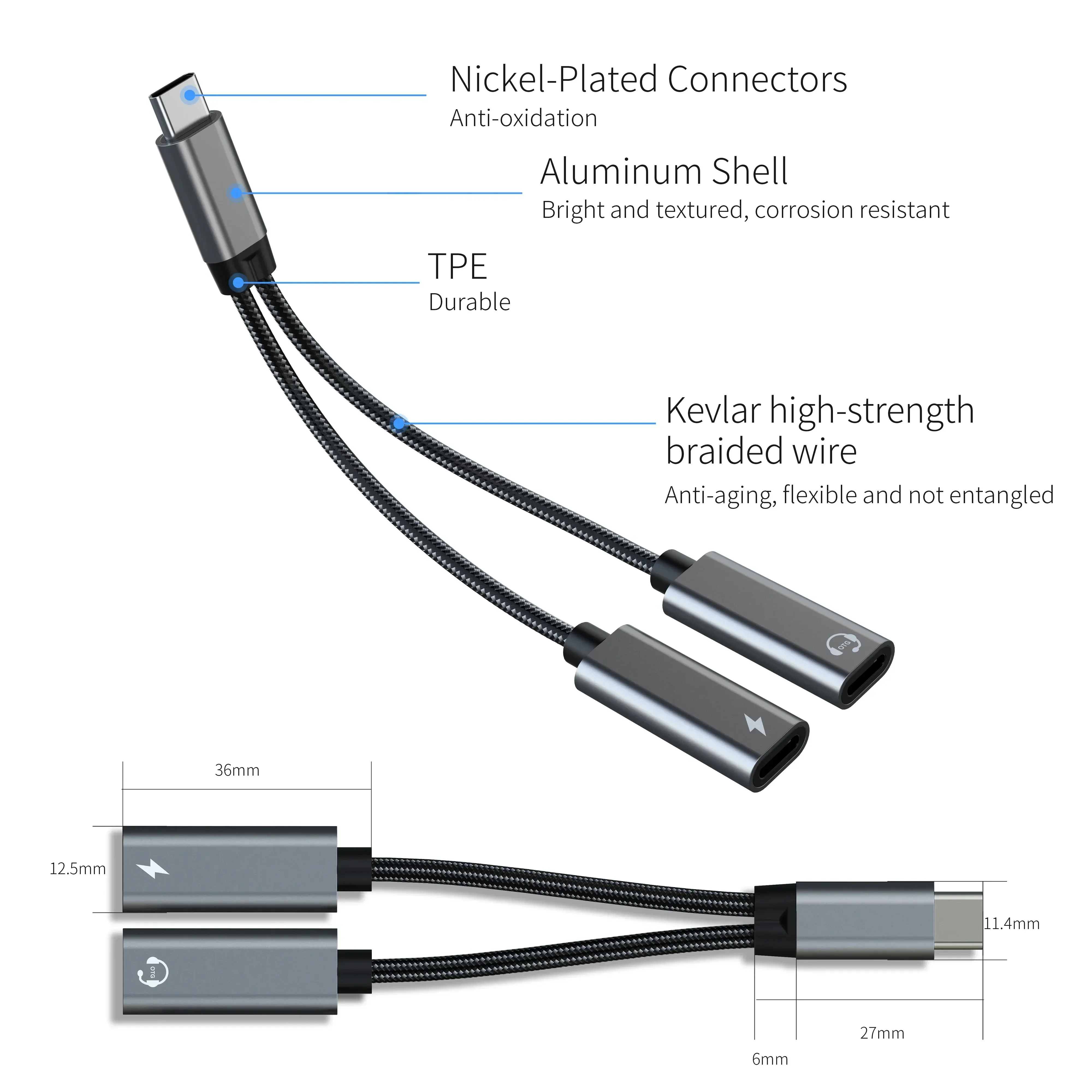 PDQuick Charge Headphone Adapter Cable 2 in 1 USB C Splitter Type C Audio Adapter for Iphone  Huawei Samsung  Mobile Accessories