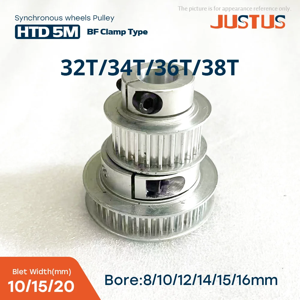 HTD 5M 32T/34T/36T/38 Tooth BF Clamping Type Synchronous Wheels Bore 8-16mm for Belt width 10/15/20mm 3D Printer Accessories