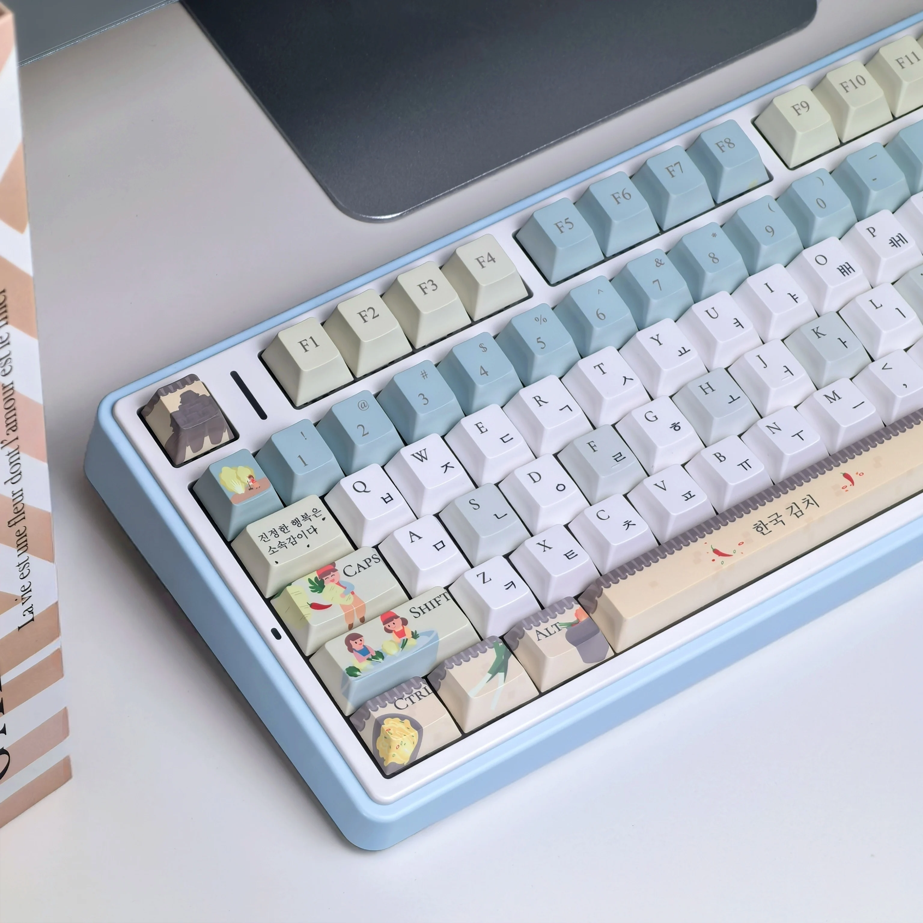Kimchi Korean Keycaps Morandi Color Korean Culture Iso/Ansi Layout For Aula F75/F99 Keyboard Customized Keycaps