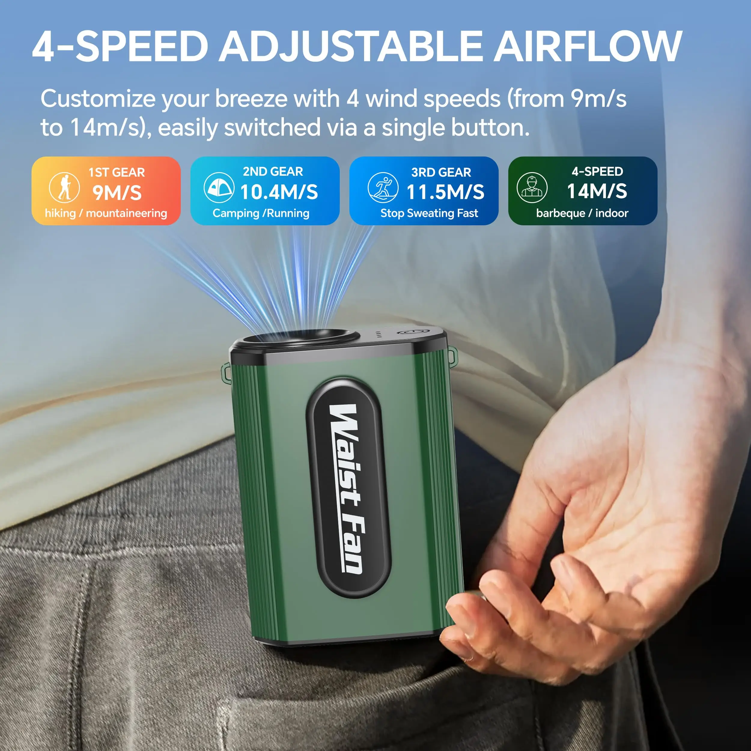 5000mAh الخصر كليب مروحة محمولة صغيرة معلقة الرقبة مروحة USB قابلة للشحن مروحة صغيرة في الهواء الطلق التخييم الخصر مروحة مع بنك الطاقة