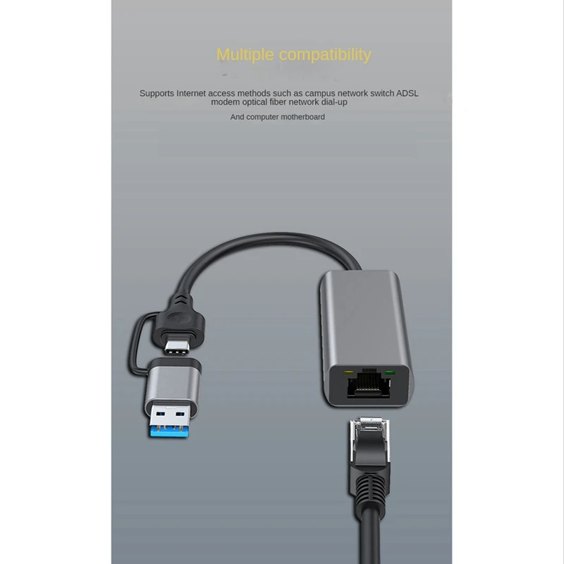 Проводная сетевая карта USB Type C к RJ45, внешняя Проводная сетевая карта USB 3,0 к Ethernet-адаптеру для ноутбука, ПК