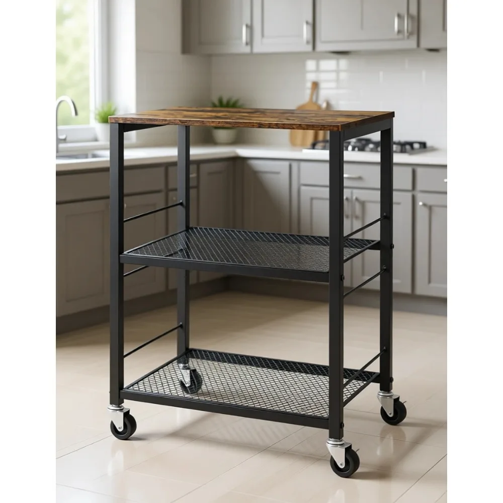 

Трехуровневая передвижная тележка коричневого цвета для хранения вещей, универсальная тележка для кухни, ванной комнаты, гостиной, офиса