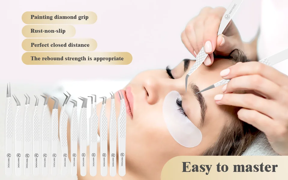Wimpernverlängerungspinzette mit Faserspitzen, Wimpernkünstler, hochpräzise, superharte, antistatische Pinzette, Make-up-Tools, individuelles Logo – Detail 5
