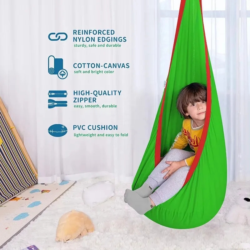 100% Cotton Hanging Inflatable  Child Hammock Chair Soft Kids Pod Seat Swing For Indoor and Outdoor