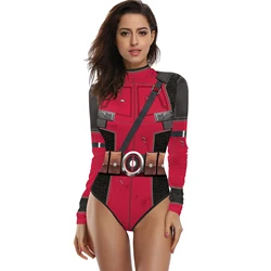 NADANBAO 3D Printing Long Sleeve Deadpool Superhero Cosplay Costumes One Piece Swimsuits Cosplay Zentai Suit