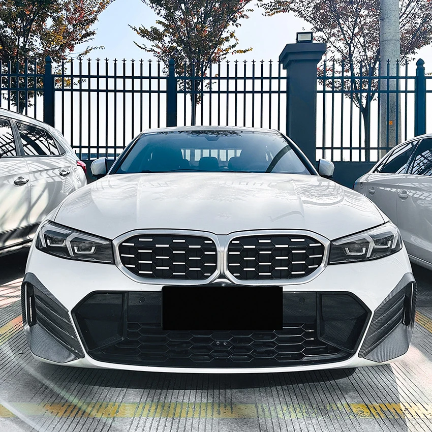 Glossy black/Carbon look Car Front Bumper Fog Lamp Grille Cover For BMW 3 Series G20 G21 LCI M Sport 2023+ Car Styling