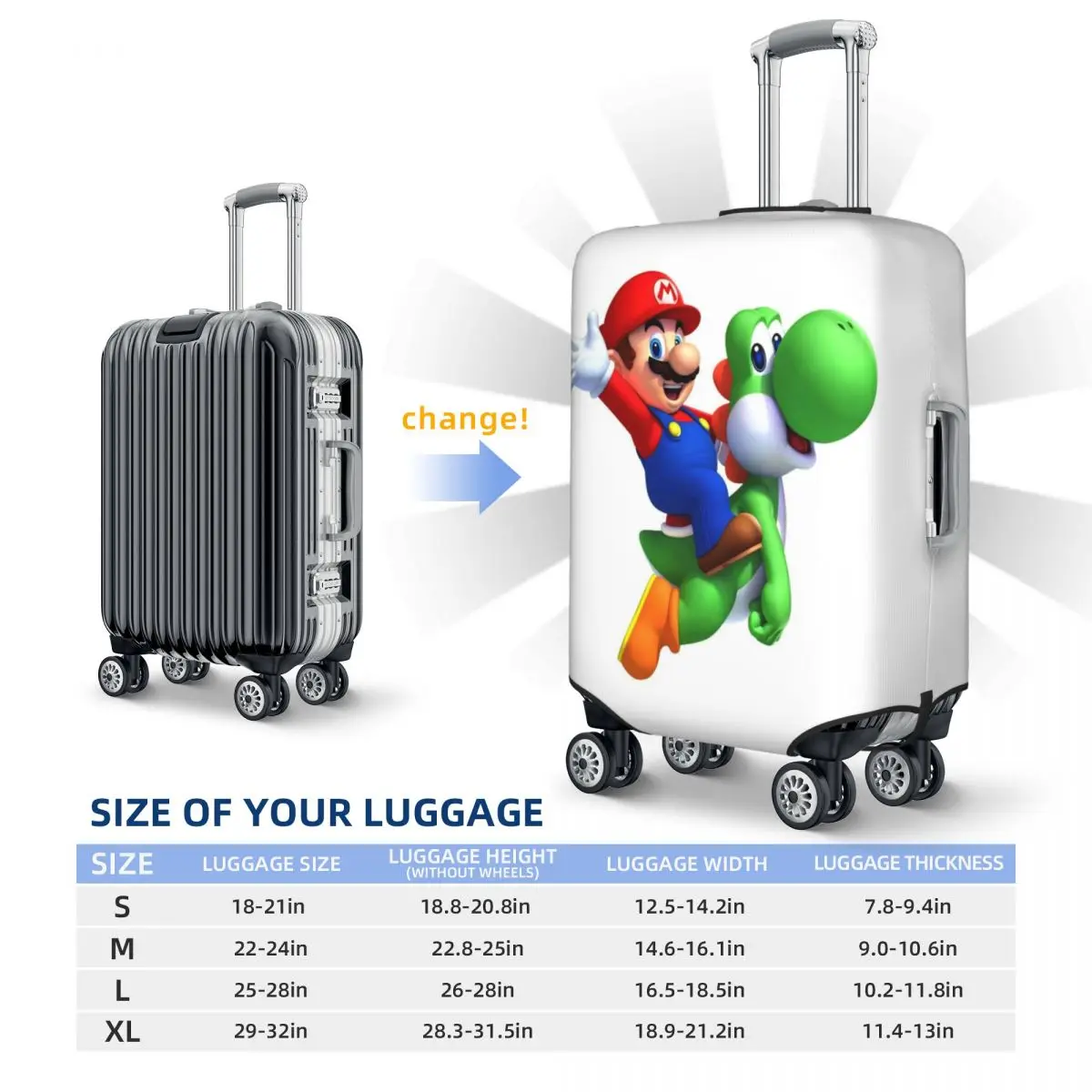 Capa de bagagem de viagem personalizada M-Marioed Game lavável protetor de mala adequado para 18-32 polegadas