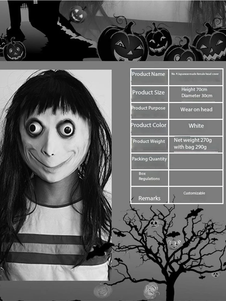 Halloween Cosplay Ghost Horror Mask Headgear Wig Spooky Momo Scary Mask Creativity Scary Halloween Mask Party Creepy Role Play