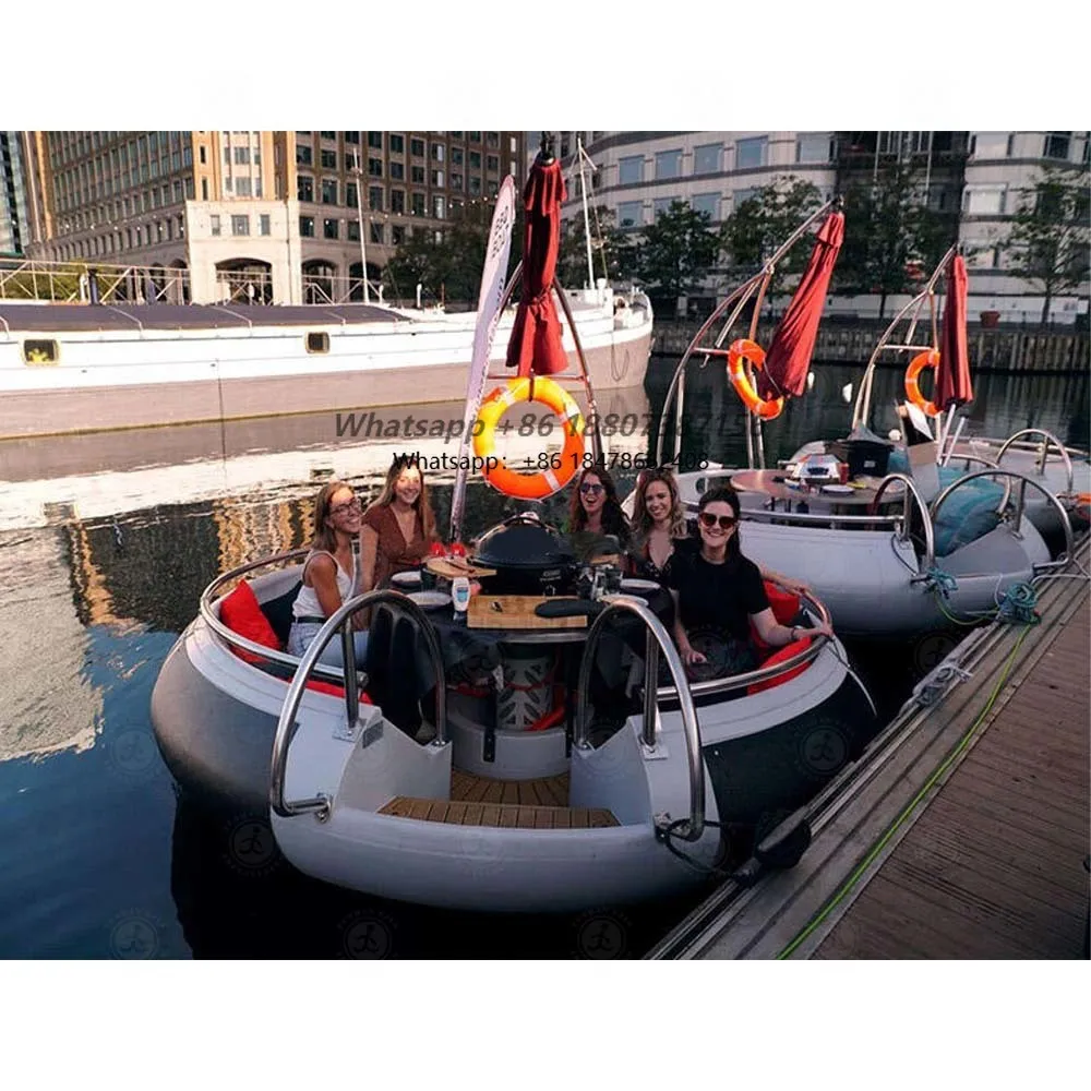 

Small plastic motorboat for white water rafting fishing passenger ship with BBQ BBQ donut deck - Water play equipment for sale