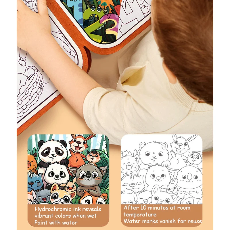 Water Drawing Book For Kids - Reusable Mess-Free Painting Toy, Travel Art Set With Non-Toxic Materials