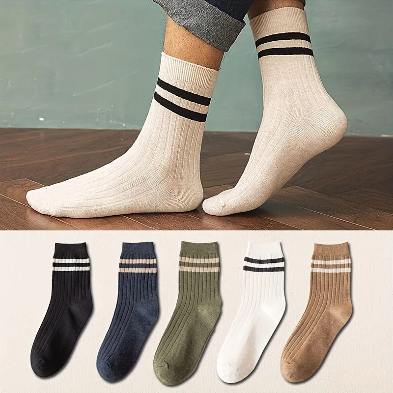 7 Pair Men\'s New Striped Casual Breathable Socks High Quality Harajuku Retro Socks Men\'s Cotton Socks