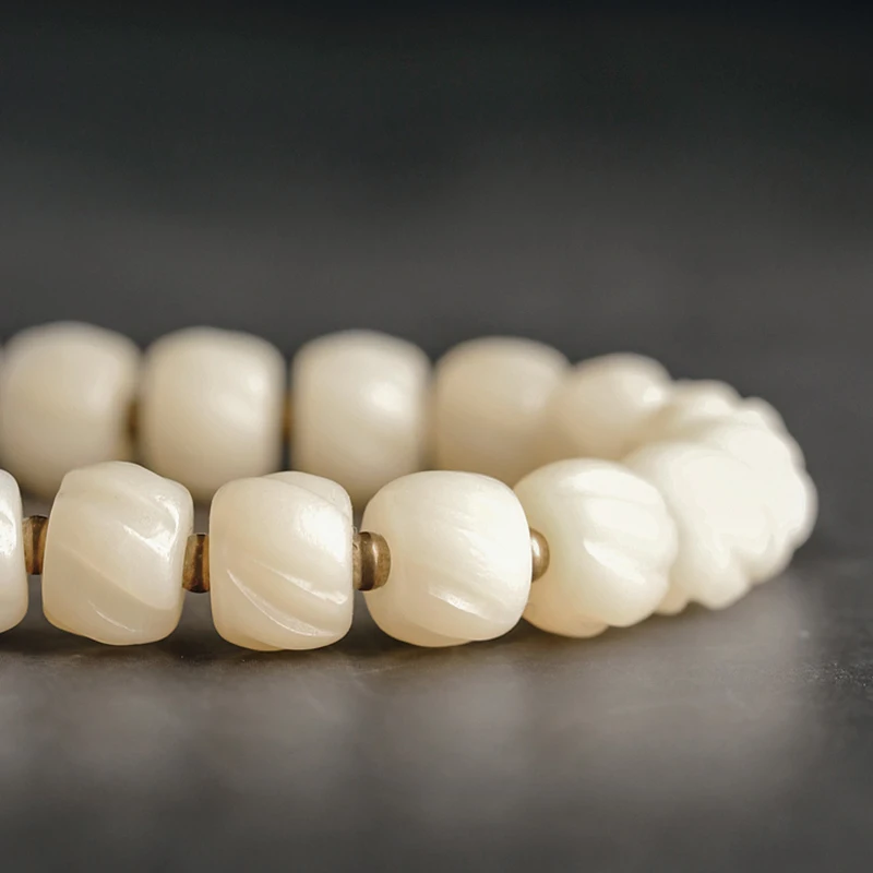 Trendy Two Row Tibetan Yak Bone Bead Bracelet Hammered Copper Charm Bead Prayer Peace Positive Energy Jewelry Mom Gift Girl