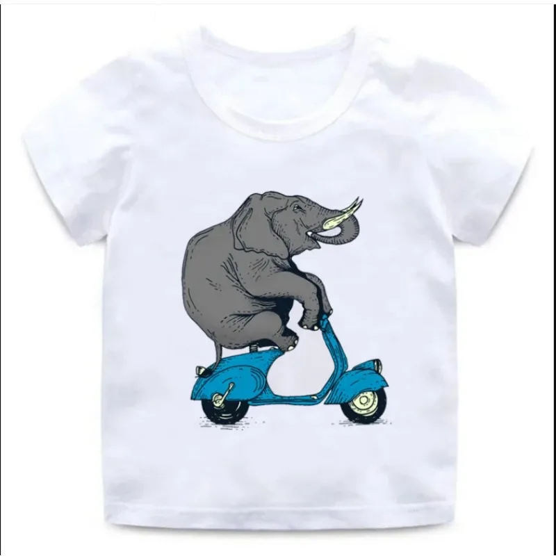 Camiseta con estampado de elefante para niños y niñas, camiseta suave con cuello redondo, Tops de verano