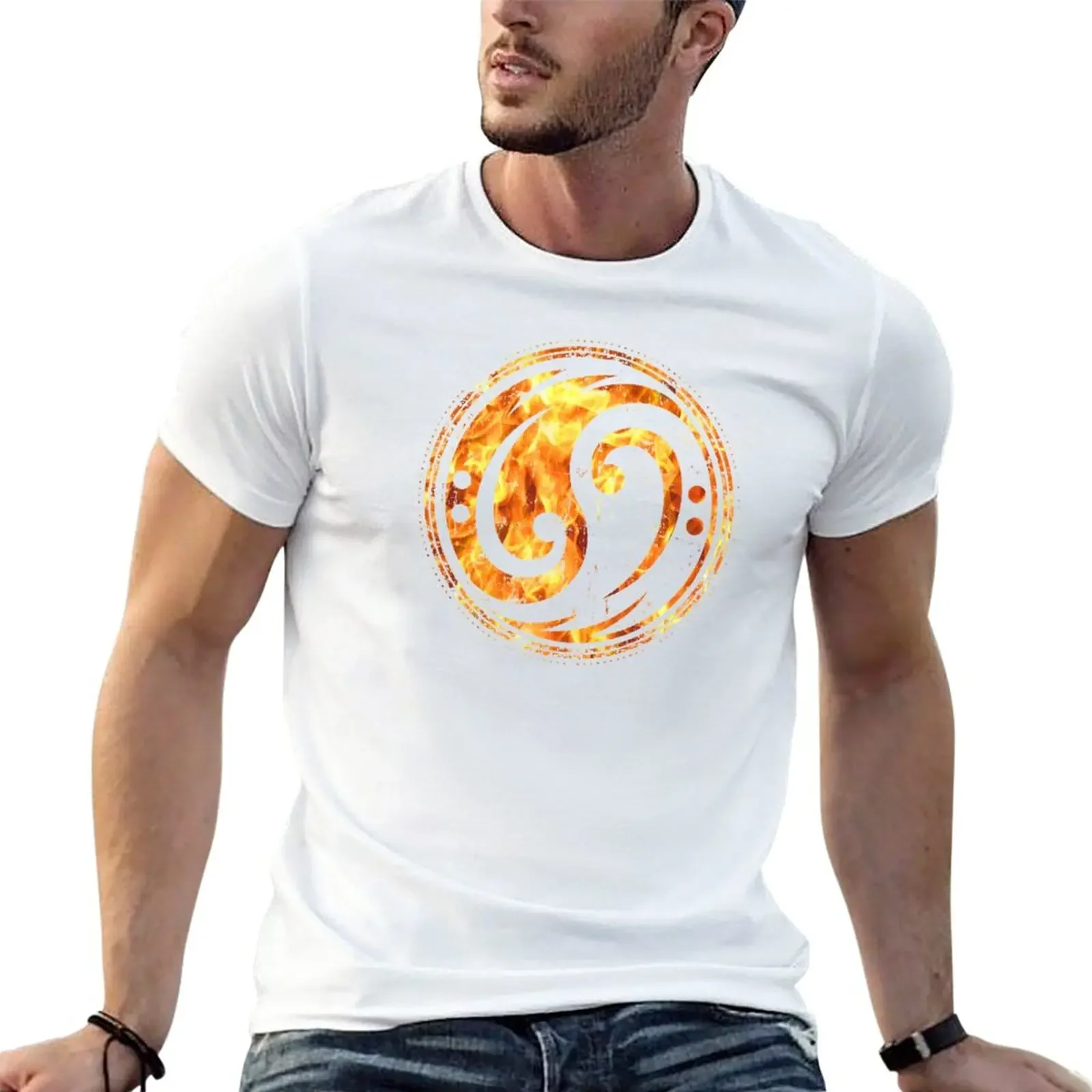 vintage clothes quick drying Men's t-shirt Bass guitar bass clef flames yin yang or bass player T-Shirt