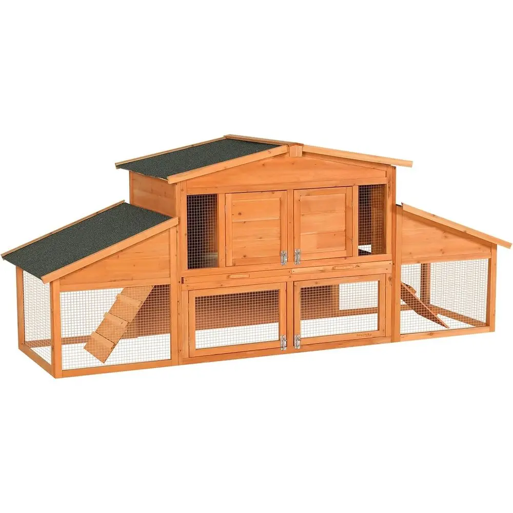 

Просторный деревянный домик для кроликов и кур с отсоединяемым поддоном для уборки и водонепроницаемой крышей