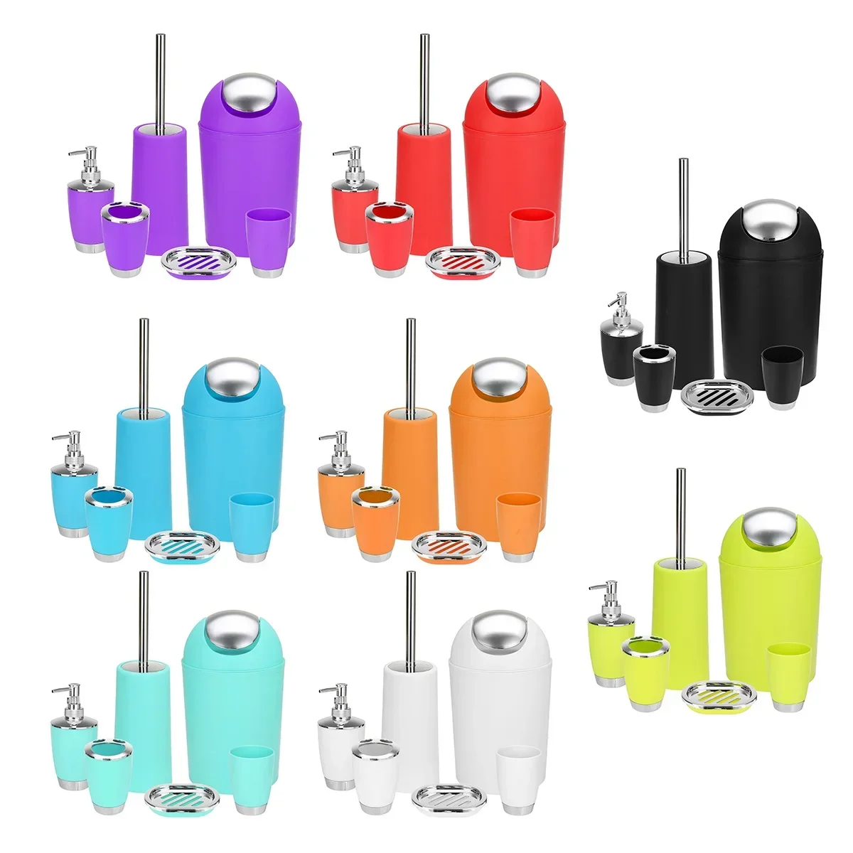 

6 Color Bathroom Accessories Sets Toothpaste Tooth Brush Holder Hand Soap Shampoo Storage Bottle With Press Swith Toilet Cleaner