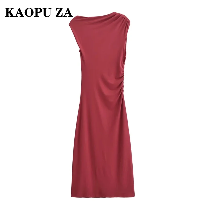 KAOPU ZA 2024 lente nieuwe dame chique mouwloze topjurk trendy herfstkleding vrouw effen kleur lange lengte jurken normale pasvorm