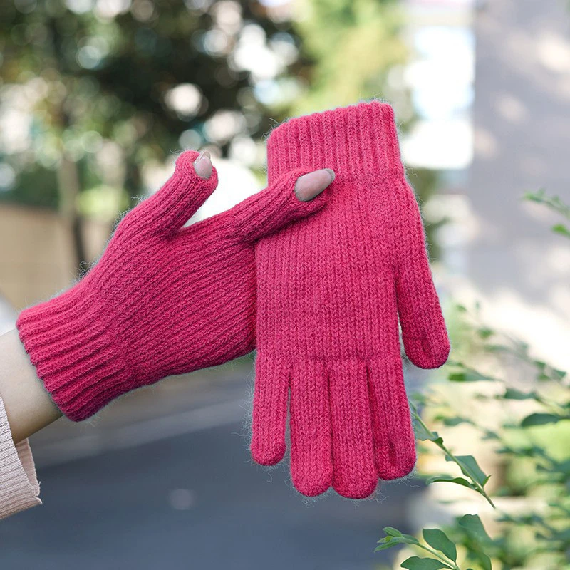 Winter Touch Screen Gloves for Playing Phone Women Thicken Warm Knitted Stretch Gloves Full Finger Outdoor Skiing Gloves