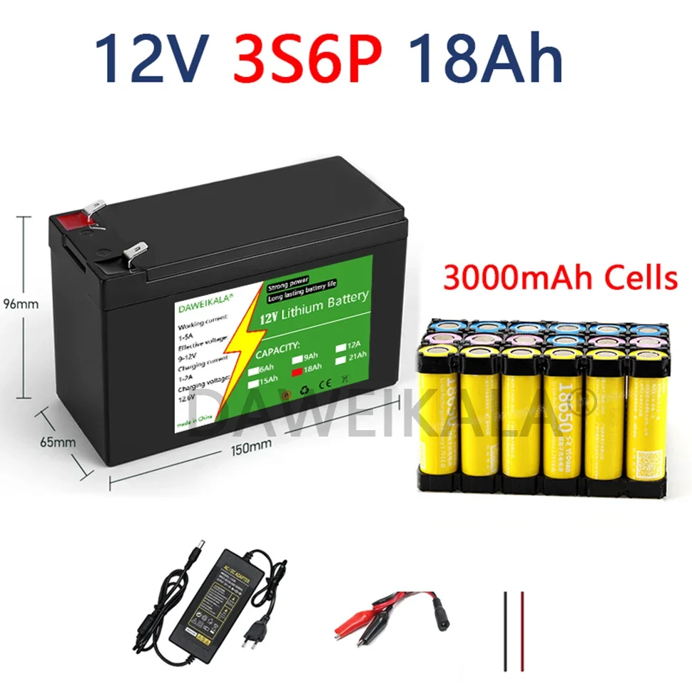 12 V 21Ah 18650 Lithium Batterij 3S7P Oplaadbare Batterij voor Zonne-energie Elektrische Voertuig Batterij 12.6 v 3A Oplader