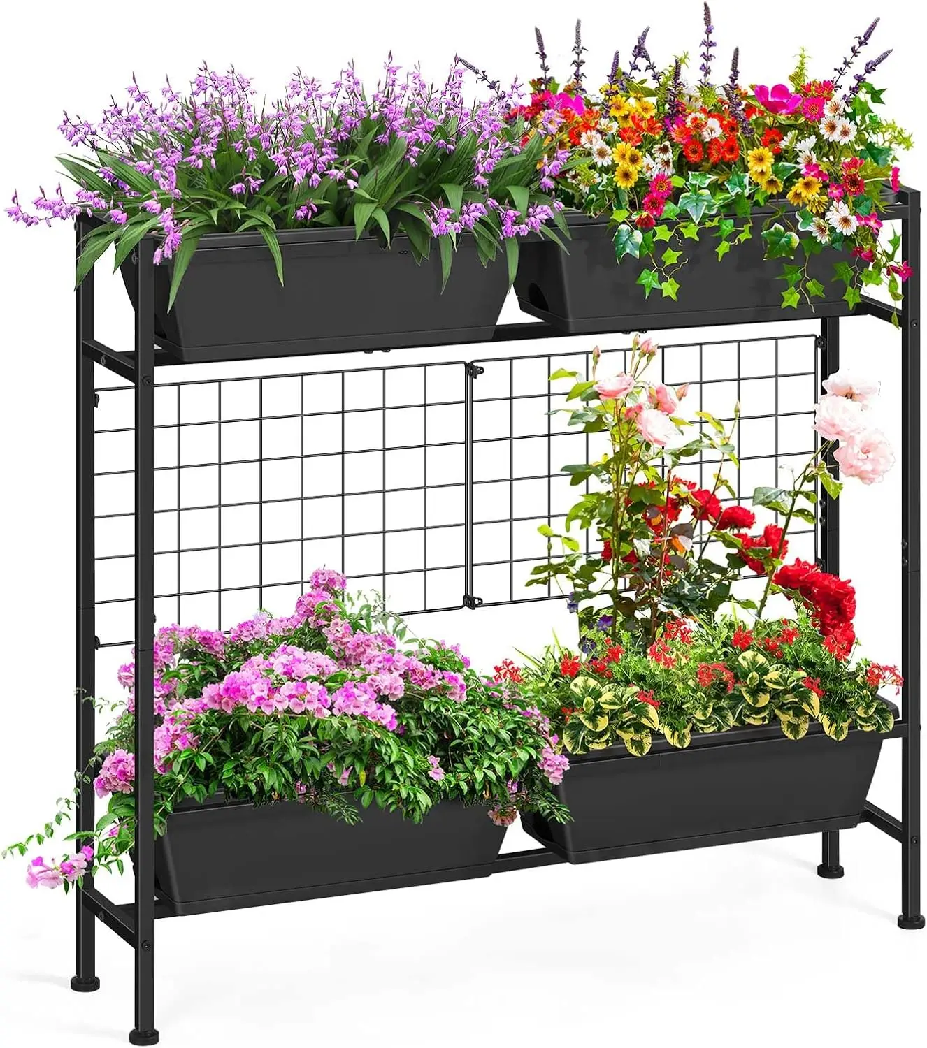 Raised Garden Bed & Flower Bed, 32", Grey, with Legs, with Trellis