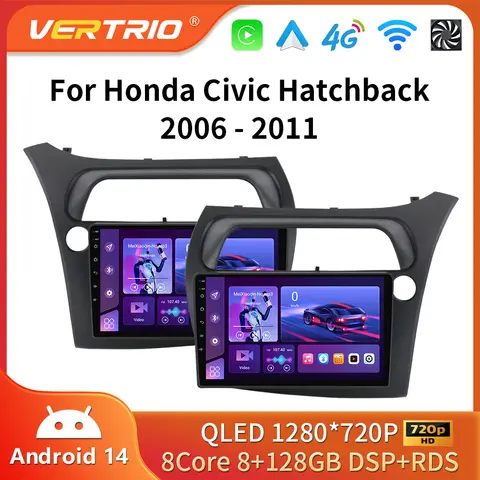 2 Din Android 16 For Honda Civic Hatchback 2006-2011 Car Radio Multimedia Player Navigation Carplay Stereo DVD Head Unit Speaker