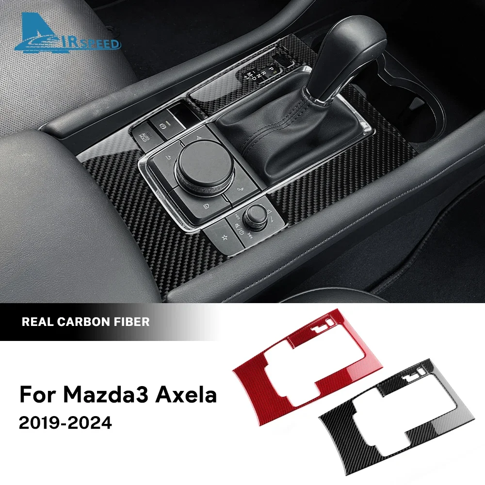 For Mazda 3 Axela 2019 2020 2021 2022 2023 2024 2025 Manual Automatic Car Gear Shift Panel Trim Real Soft Carbon Fiber Sticker
