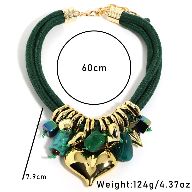 Statement Beaded Necklace Hearts Pendant for Woman Girl Wedding Party Jewelry