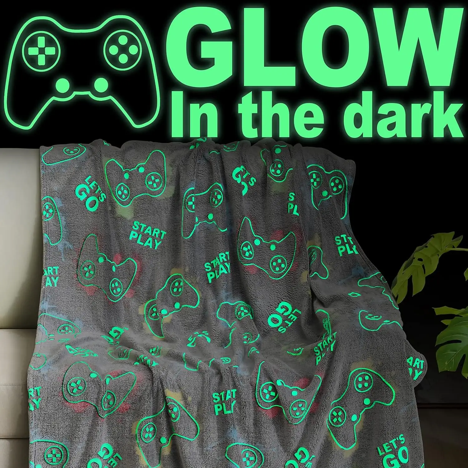 Glow in The Dark Gaming Blanket Gamer Game Controller Throw Gift Toys for Kids Boys Teen Adults Gamepad Gift Luminous Blanket
