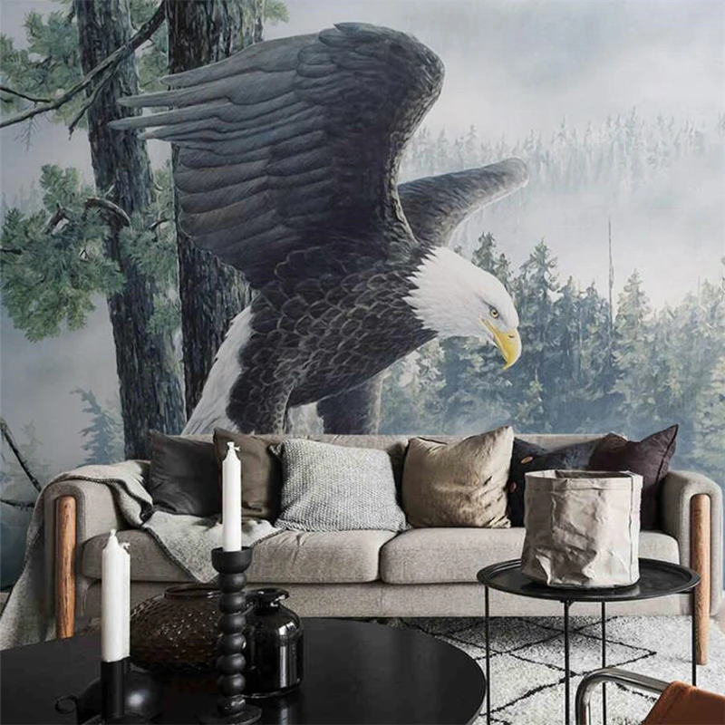 Customized products New Chinese style forest domineering Ferocious Eagle wings landscape wall mural wallpaper bedroom restaurant