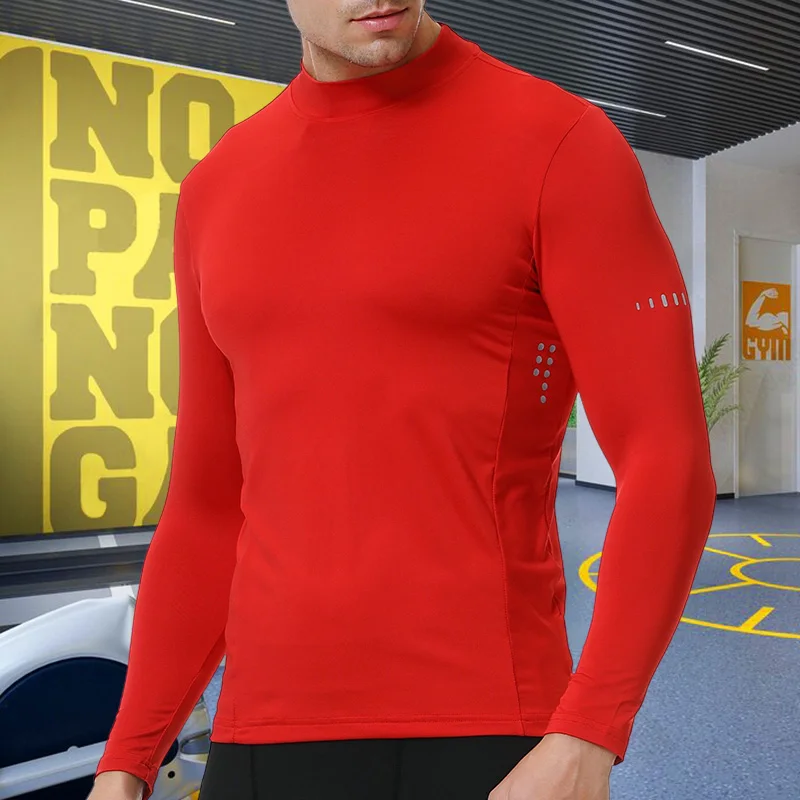 Men Compression Sport Tops High Collars Elasticity Breathable T-Shirt Gym Running Sweatshirt Fitness Tight Clothing