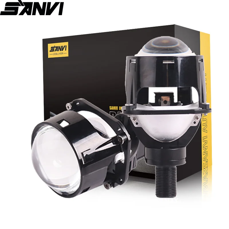 SANVI 2.5\'\' S6 Bi LED Projector Lens Headlight H4 H7 9005 9006 Auto LED Angel Eyes Headlight 49W 21800Lux Car Light Accessories