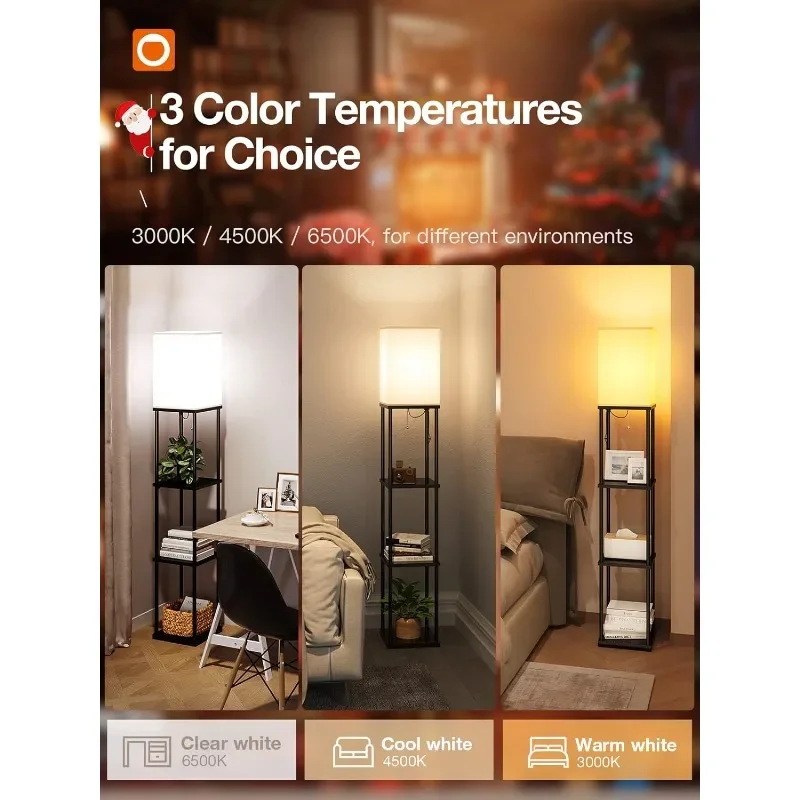 Floor Lamp with Shelves, 4-Tier Modern Shelf Floor Lamp with 3CCT LED Bulb, Display Lamp for Living Room, Bedroom and Office