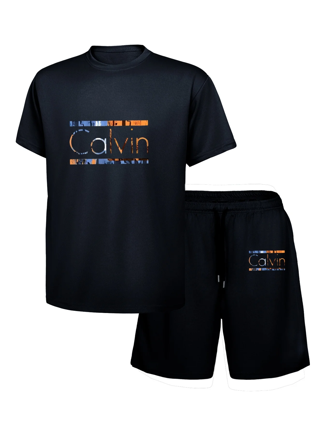 

2025 summer new men's casual short-sleeved T-shirt + shorts suit breathable fashion printed sports machine-washable clothing