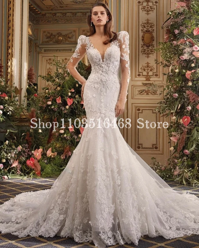 

Elegant Sweetheart Bridal Wedding Dresses 2024 Luxury White Long Sleeve Applique Mermaid Formal Wedding Dress vestidos de novia