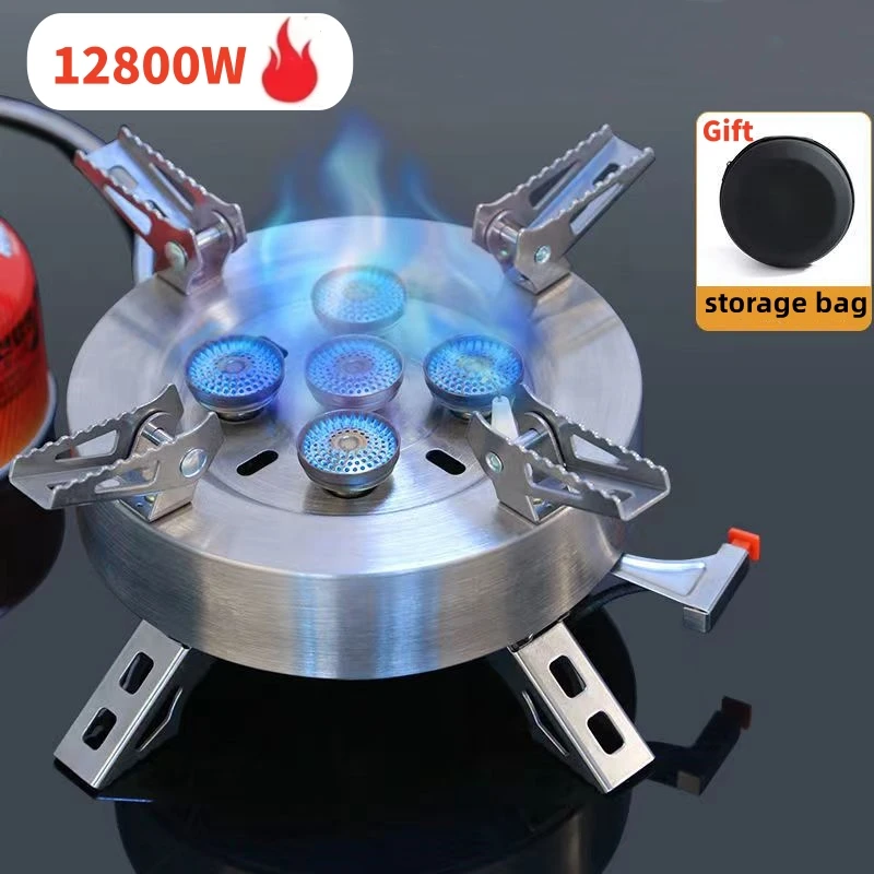 

12800W Strong Fire Tourist Burner 5-Core Camping Gas Stove Portable Foldable Gas Cooker Hiking Picnic Supplies Outdoor Stoves