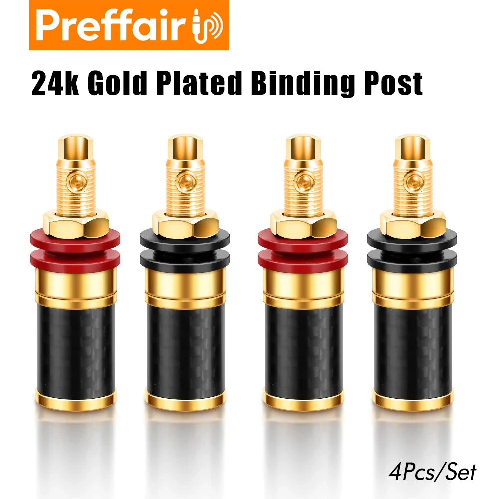 4pcs Preffair BP1106 Carbon Fiber Binding Post Gold/Rhodium Plated Terminal Banana Jack Connector Banana Plug Socket Speaker - view 5