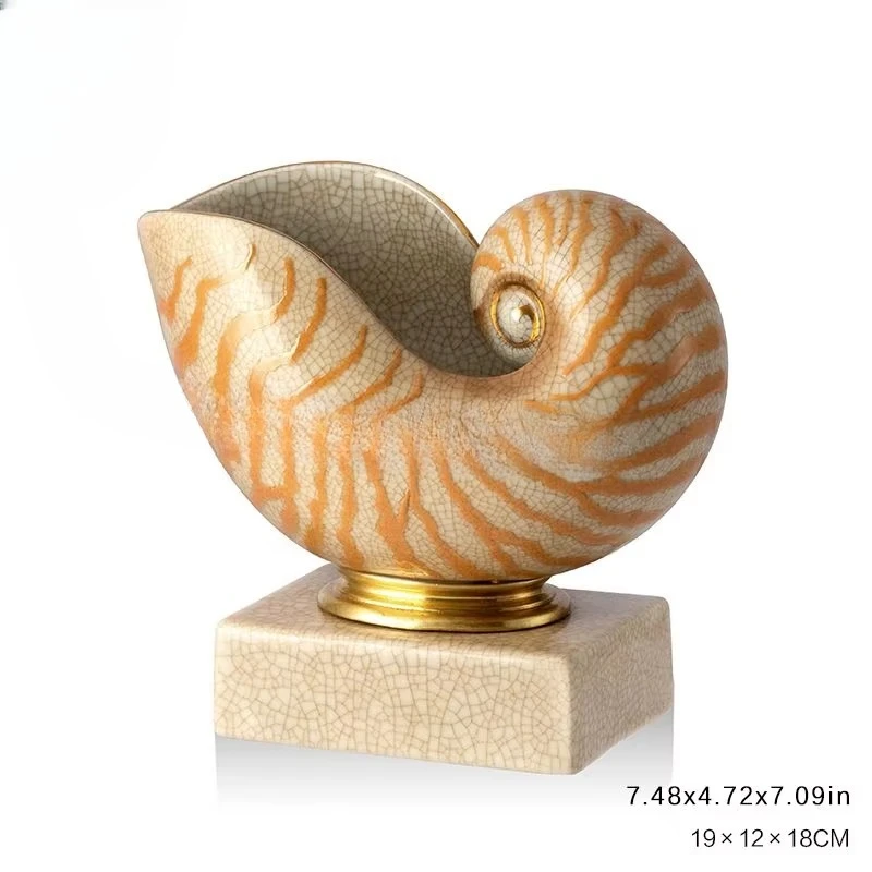 Elegant Gold Decorative Nautilus, Home Decorative Crack Glaze, Art Conch Home Decorative