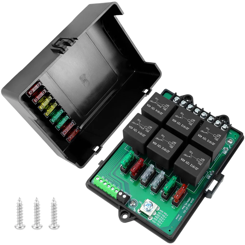 

Блок реле и предохранителей для автомобиля 12В, эффективная система распределения питания, 6-канальный релейный модуль, 14 слотов для средних предохранителей