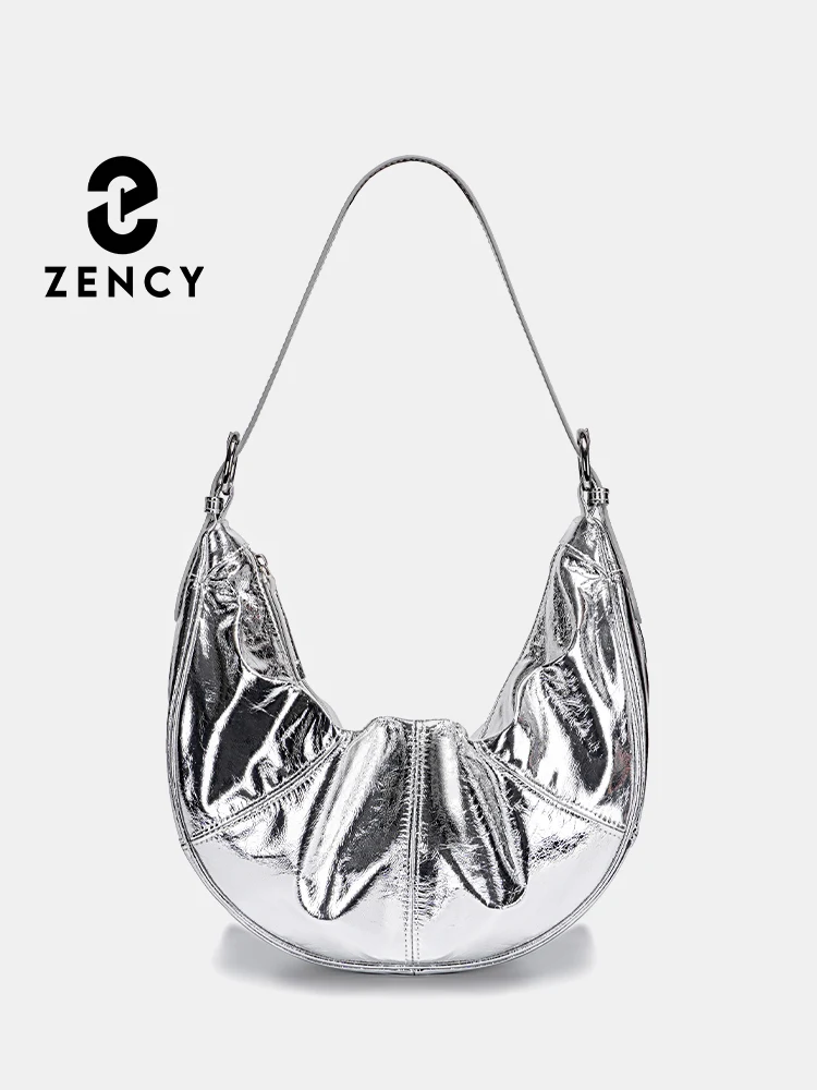 Zency New 100% Genuine Leather Black Beige Soft Hobo Bag Large Capacity Handbag Stylish Tote Autumn Bags 2024 Crossbody Silver