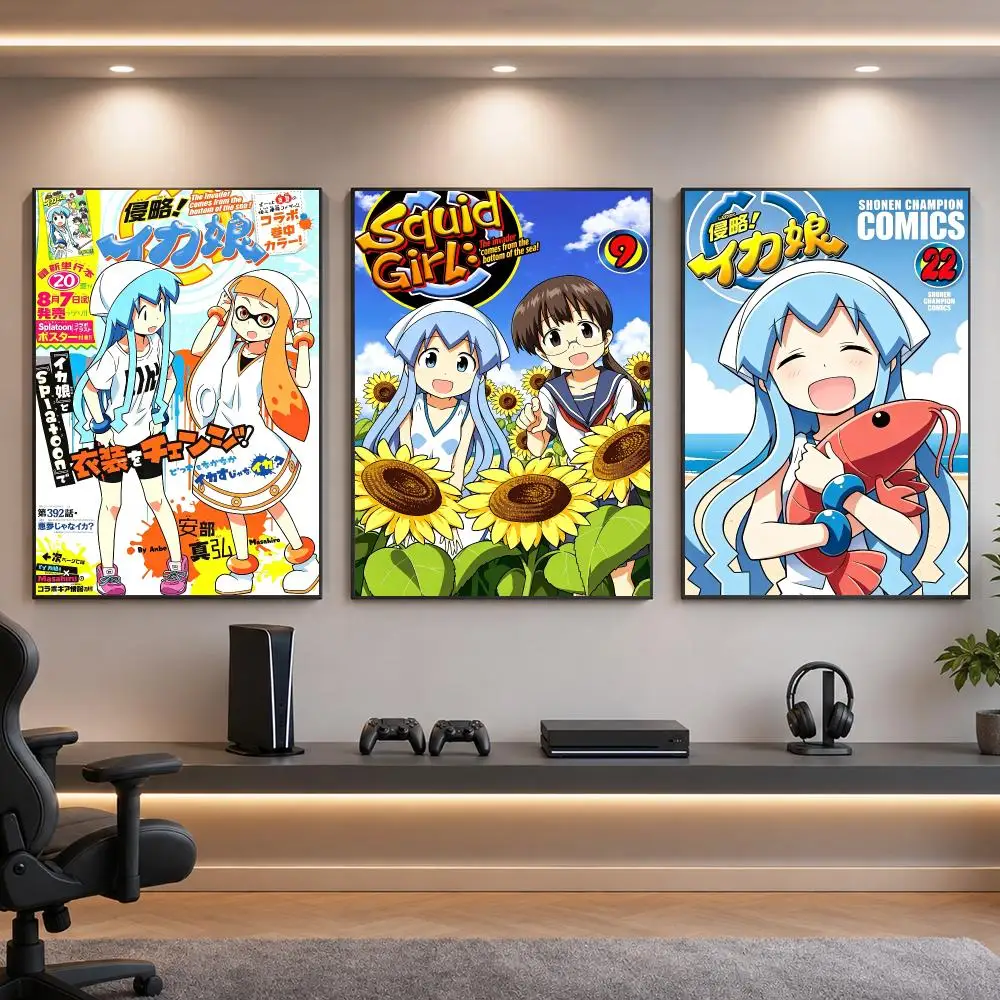 Anime-Japanese Nautical Comedy Invasion Squid Girl Poster HD Removable Wall Art Gift Bedroom Lounge Dorm Office Gaming Cafe Bars