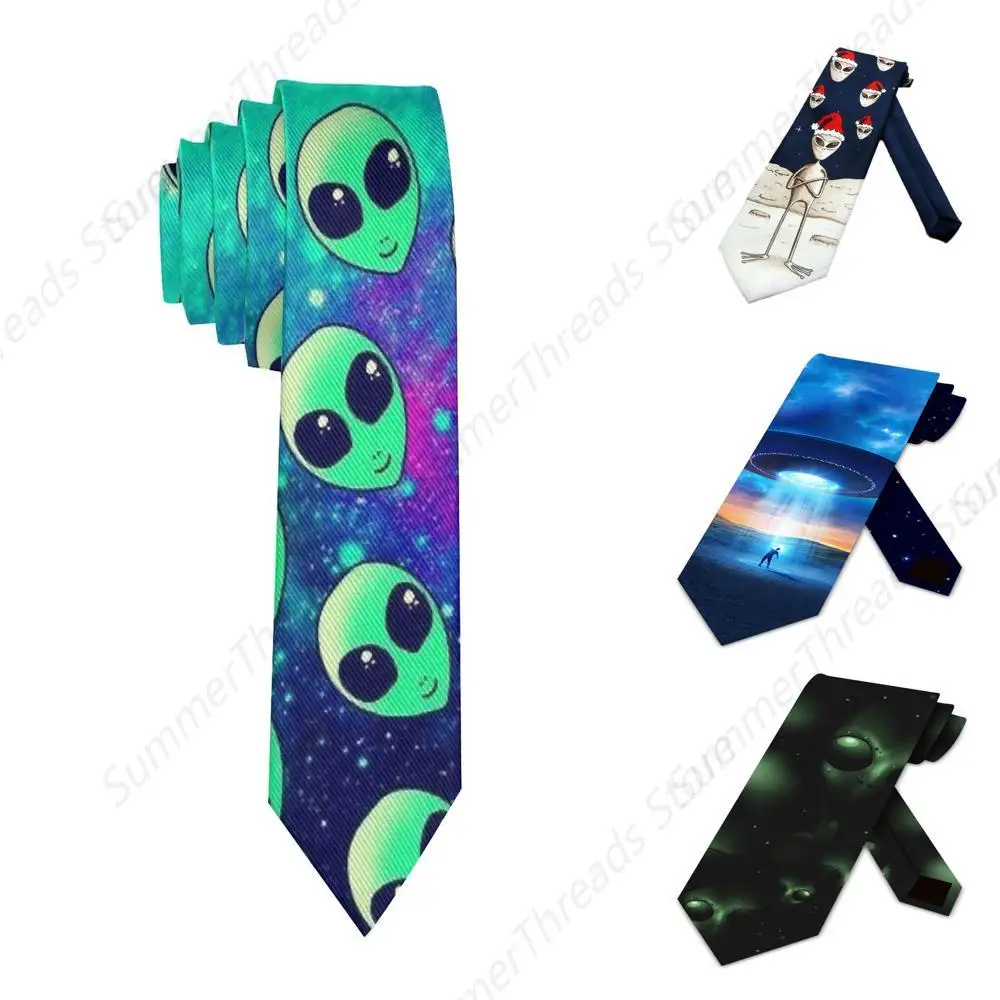 Tie Mania Mens Alien in Santa Hat Christmas Necktie Blue One Size Neck Tie